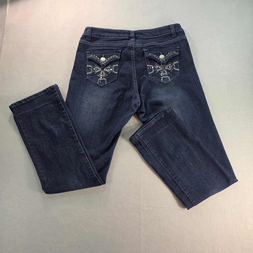 True Devotion Flap Pocket Bootcut Jean Size 10 Dark Wash Embroidered Studded Y2K